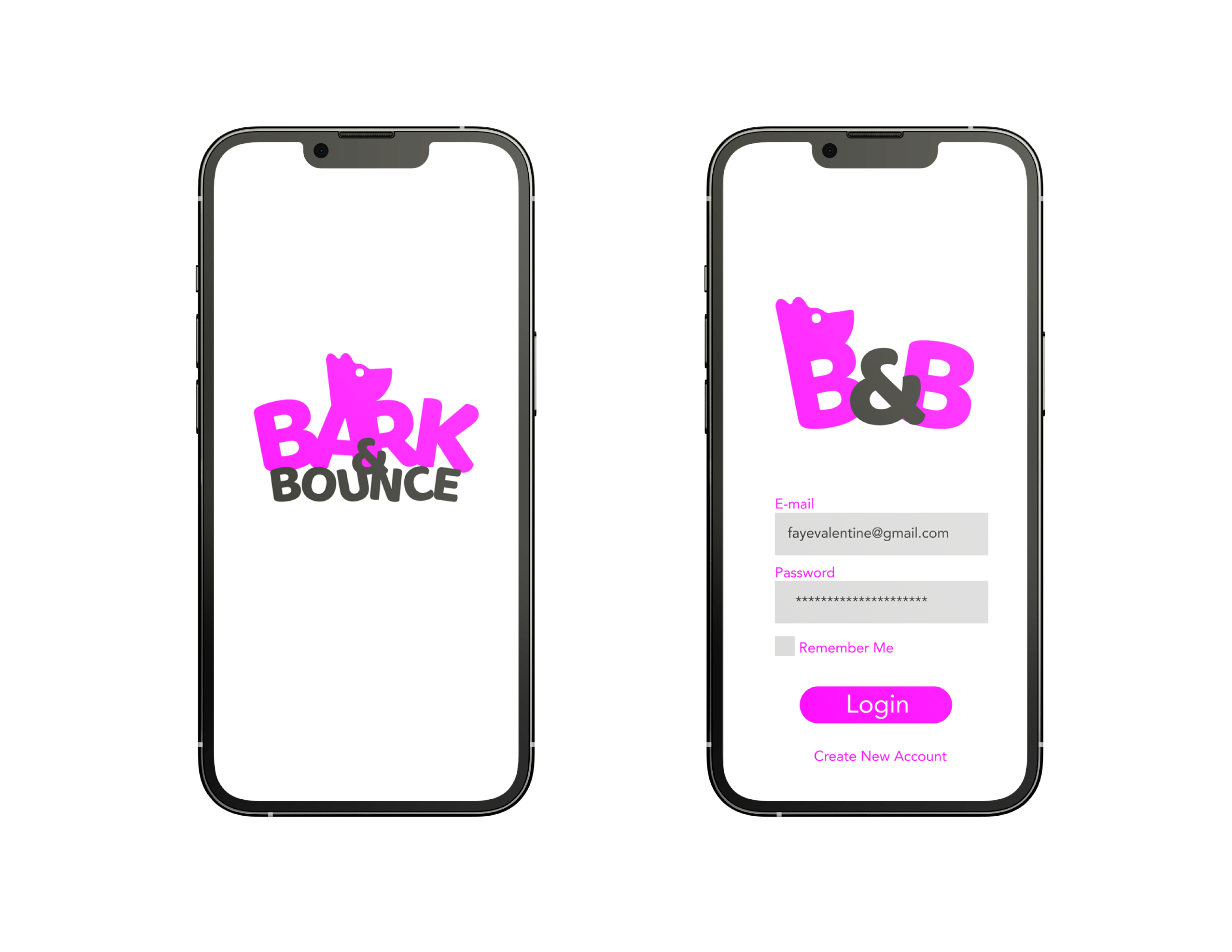 Bark& Bounce dog app login screen phone mock-up