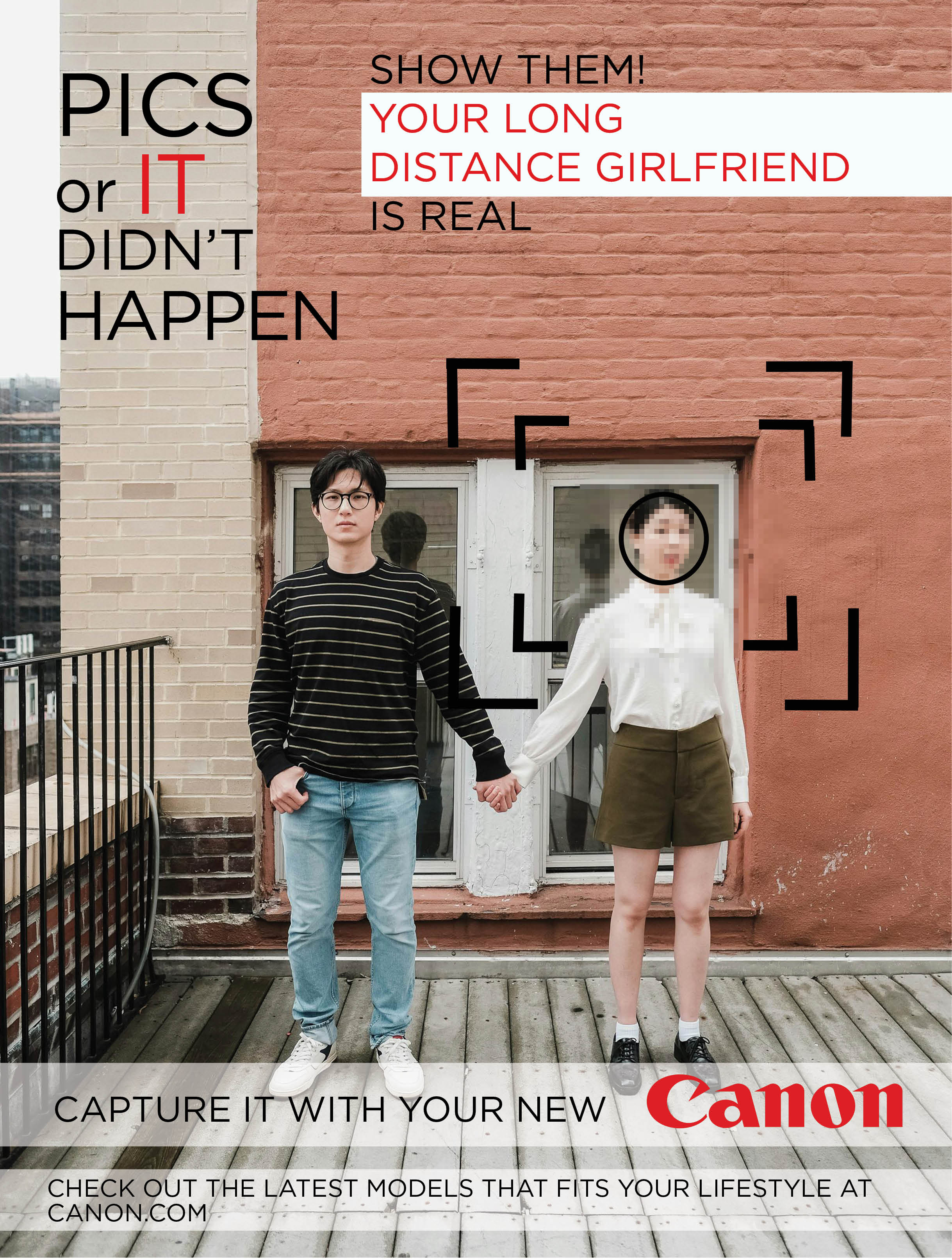 First ad campaign. A boy and a girl holding hands together.